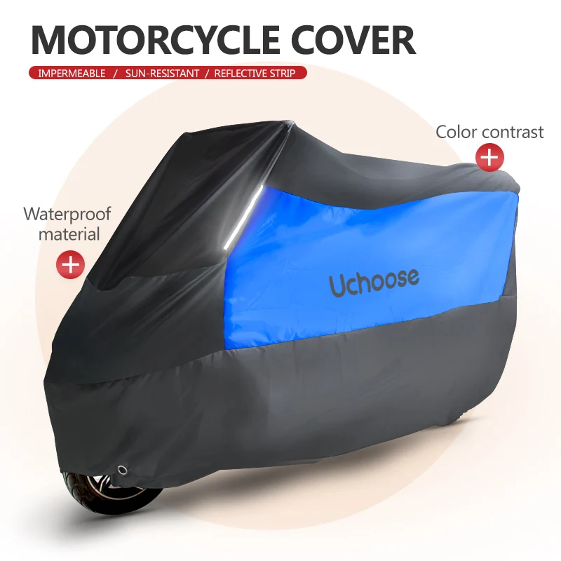 190T Universal Uchoose Motorcycle Cover Waterproof Outdoor With Reflective Strips Protector Covers Scooter Motorcycle Raincoat