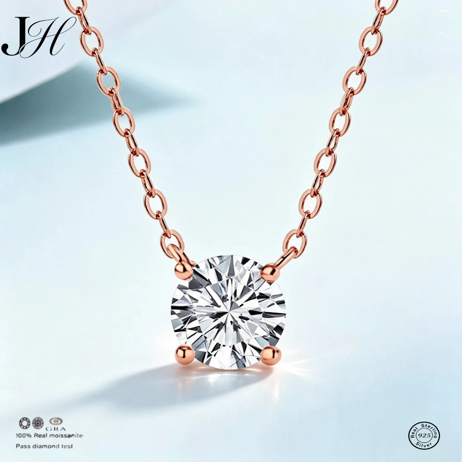 JOIAS HOME 1-5CT Rose Gold Color Moissanite Necklace Women D Color Sparkling Classic Lab Diamon Pendant Sterling Silver 925 100%