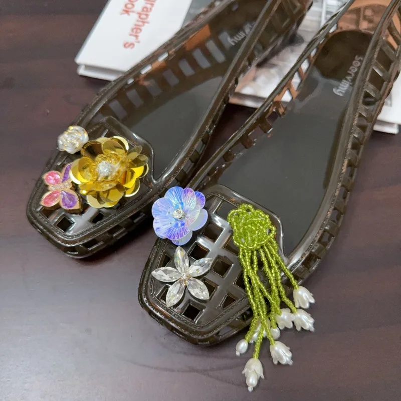 Fashion Show Crystal Shoe Clips Set Flower Buckles and Tassel Pendant Shiny Jewelry Ornaments for Sweet Cool Shoe Accessories