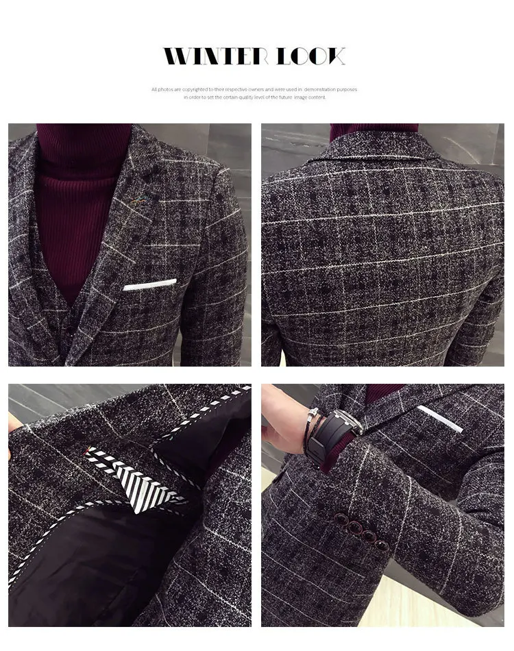 

CH651Men's suit three-piece Korean style slim British casual trend groom wedding dress plaid small suit men