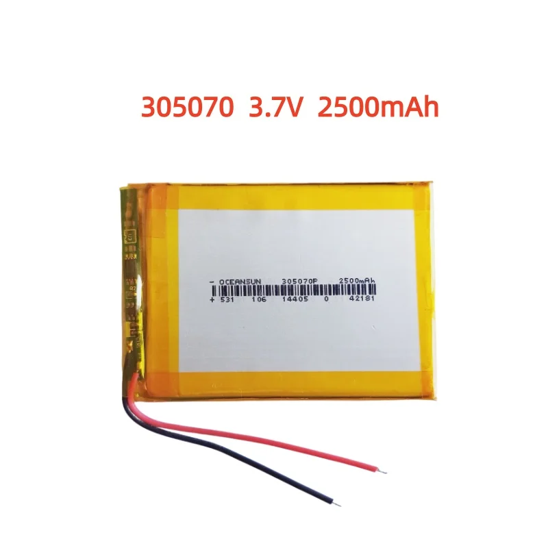 

3.7V 2500mAh 5.55Wh Replacement Rechargeable Li Lipo Battery 305070 For GPS E-book Ipad MID LED Light DashCam Driving Recorder