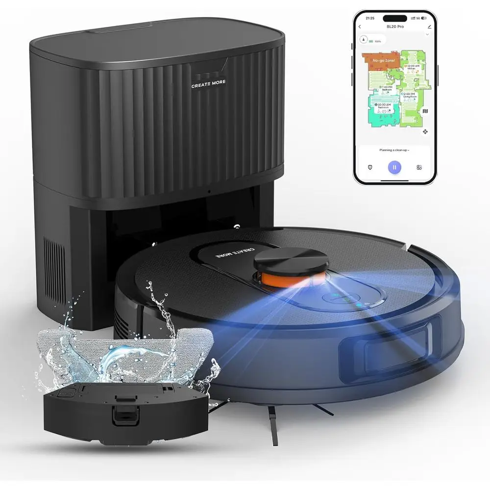 Robot Vacuum and Mop with LiNavigation, 5000Pa Robot Vacuum Cleaner with Sel-Emptying, 90-Day Hands-ree,Mapping, Wi-i/App/Alexa