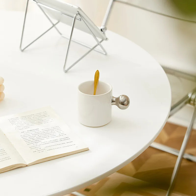 Simple and casual dining table, white Nordic coffee table, milk tea negotiation table,small round table and chair image 2