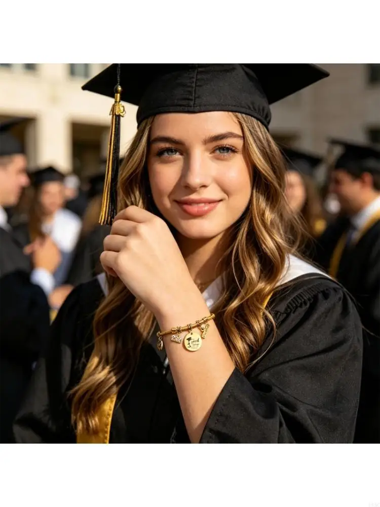 195C Year of 2026 Graduation Year Bracelet Bangle With Motivational Message Pendant