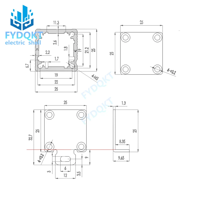 Aluminum profile shell aluminum box split  trainer gear detection sensor  80x25x25mm
