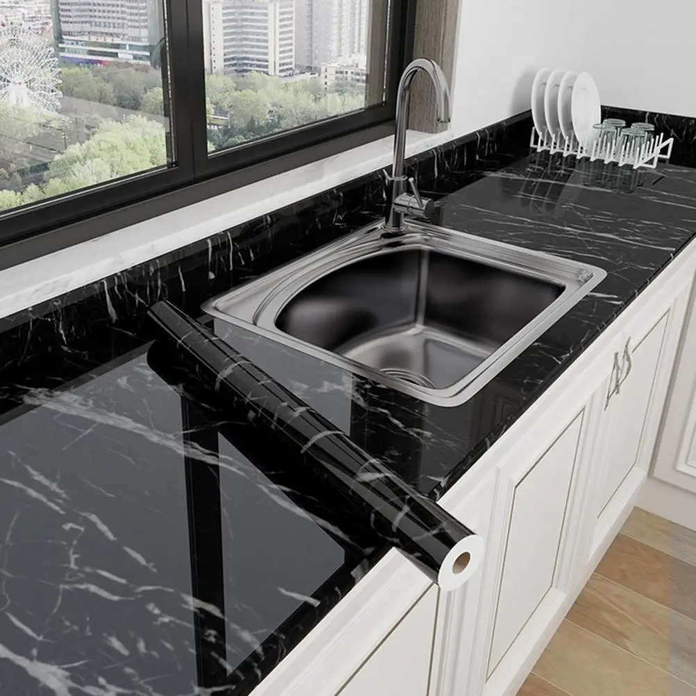 

Kitchen Countertop Stickers Marble Pattern Cabinet Shelf Drawer Liner Self Adhesive Waterproof Stickers for Washbasin Countertop