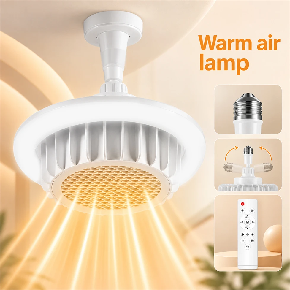 High Power E27 Spiral Electric Heater Fan Light 600W Remote Dimming Electric Heating Fan Lamp Ceiling Lamp Whole House Heating