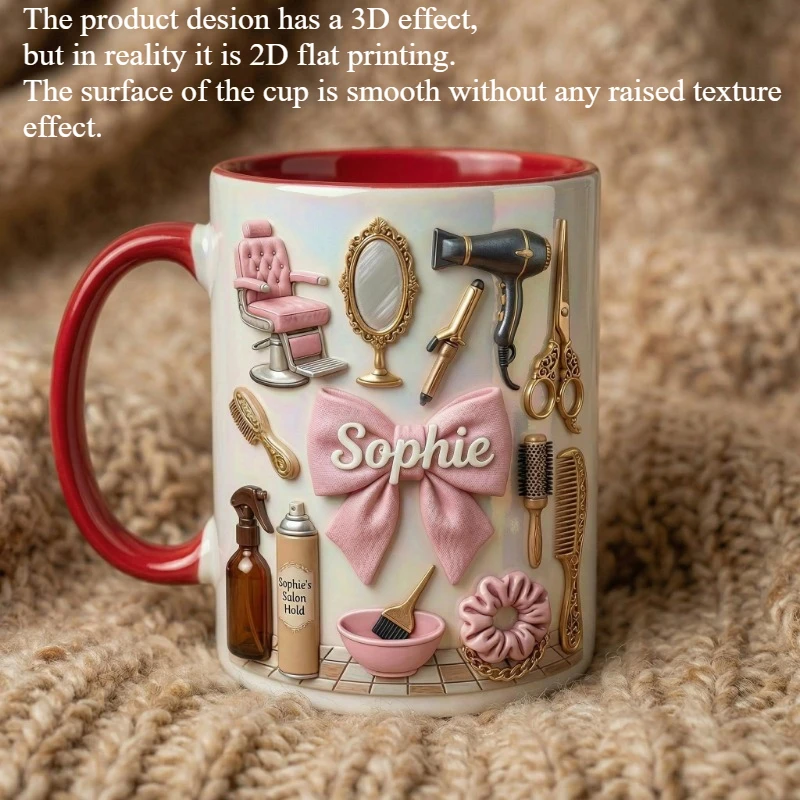Customizable Name Hairdresser Theme Mug 2D Printed Coffee Cup for New Salon Owner Barber Stylist Graduation Gift Beauty Professi