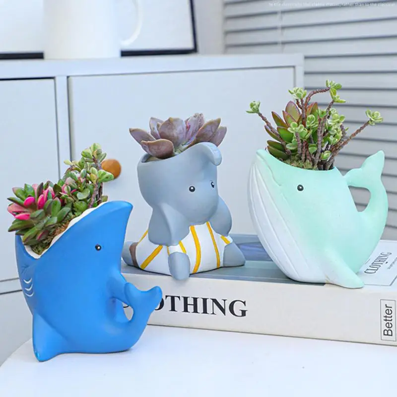 Ceramic Whale Flowerpot Creative Lovely Succulent Pot Decorative Animal Planter Desktop Ornament Indoor Plant Pots Home Decor