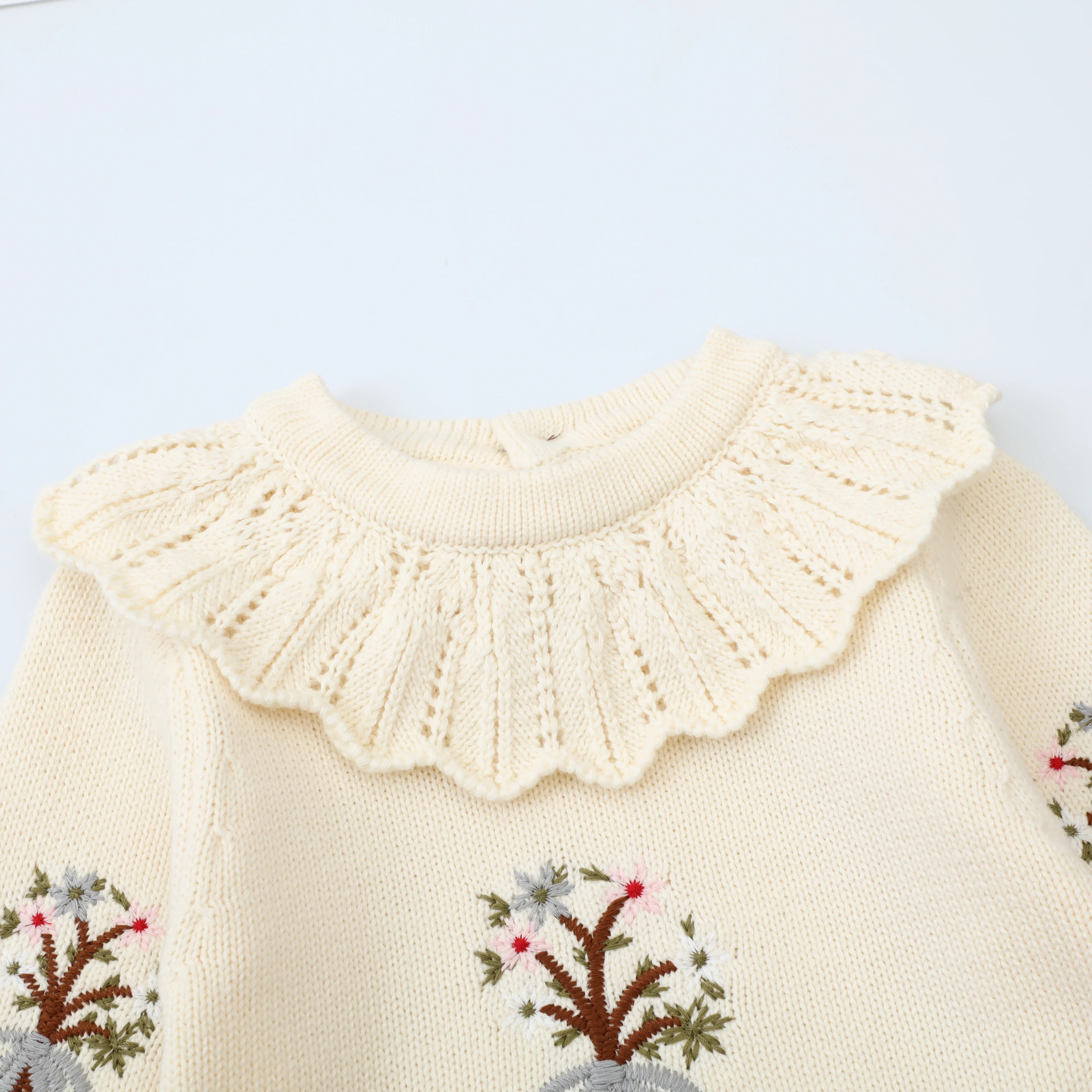 Autumn Newborn Baby Girl Romper Knit Ruffle Embroider Long Sleeve Jumpsuit Princess Infant Lace Romper Toddler Spring Clothing