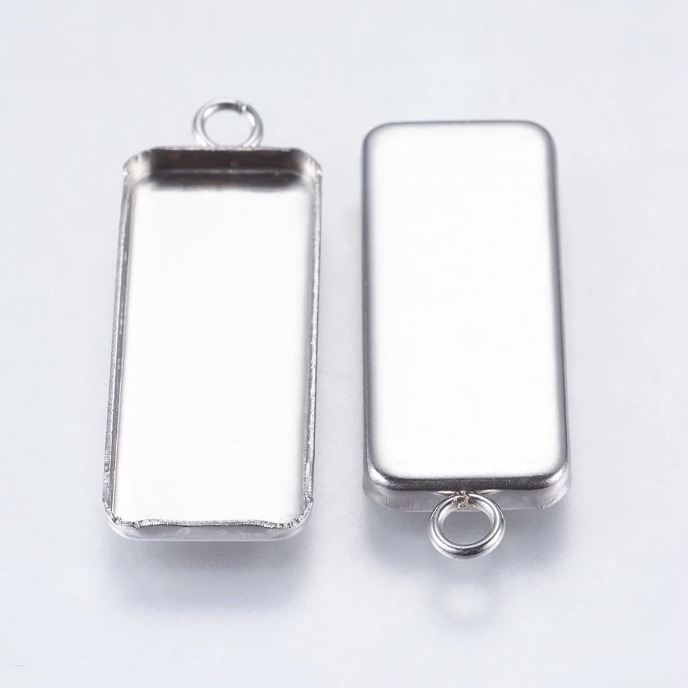 10 Pcs Rectangle Pendant Cabochon Settings Resistant 304 Stainless Steel Pendant Cabochon Settings Plain Edge Bezel Cups