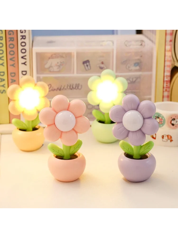 

Светодиодный небольшой цветочный светильник в горшке, теплый мини-ночник, детский подарок на батарейках, также использовать как украшение, милый креатив