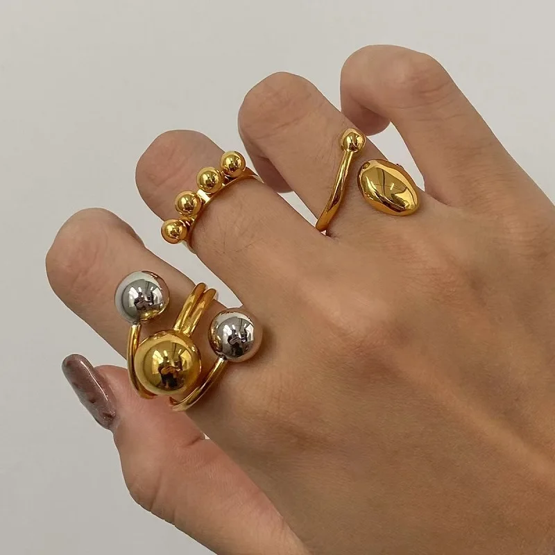 Miia Stainless Steel Creative Individualistic Ball Ring Colorfast Popular Party Personalized Exaggerated Charms Jewelry