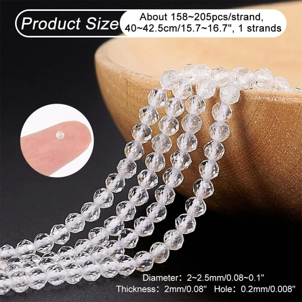 About 158-205 Pcs Faceted Natural Stone Beads 2mm Quartz Crystal Round Gemstone Loose Beads Spacer for DIY Crafts