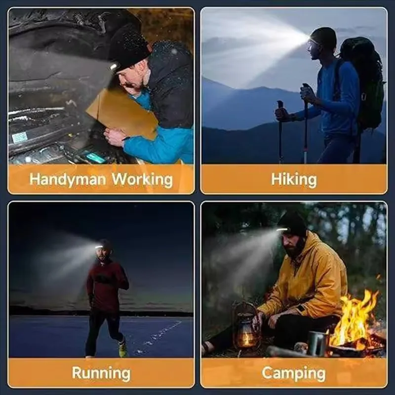 LED مضاءة قبعة صغيرة نطاق الليل USB قابلة للشحن السوبر مشرق شتاء دافئ محبوك قبعة للرجال أبي الزوج Fathe #6