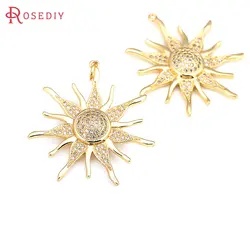 2PCS 35x33.5MM 18K Gold Color Brass and Zircon Sun Charms Pendants Jewelry Necklaces Making Supplies Diy Findings Accessories