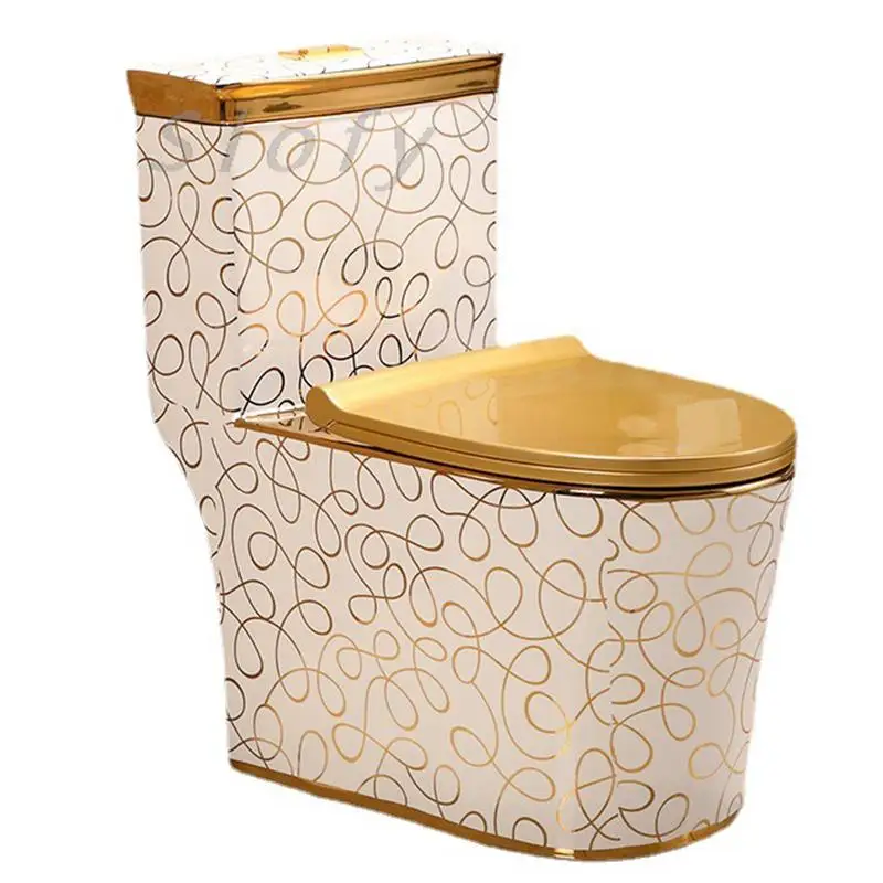 Toilet One Piece Gold Toilet Ceramic Luxury Modern Powerful Flush With System Silent For Basement Toilet Set Lid For Bathroom