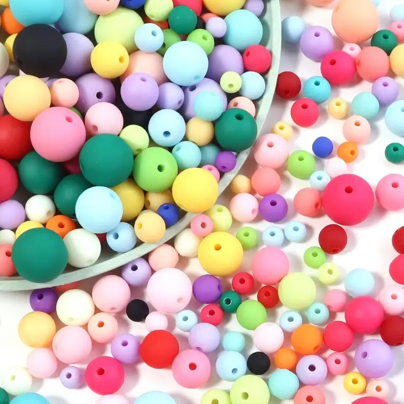 20-100 piezas de cuentas acrílicas mate redondas de 6/8/10/12/14/16 mm, cuentas espaciadoras sueltas de goma para hacer regalos de Navidad, collares y pulseras DIY