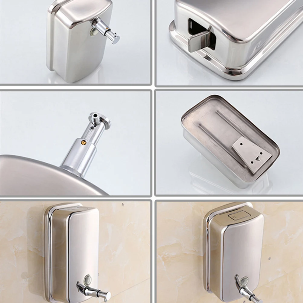 

1pc Wall Mounted 304 Stainless Soap Dispenser Liquid Shower Gel Box Manual Hanging Dispenser Silver 1000Ml No