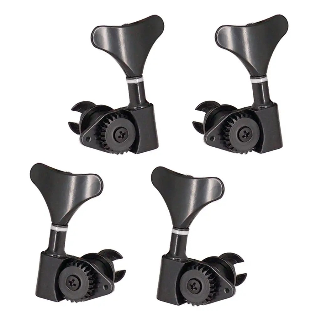 Black Zinc Alloy Sealed Gear Tuning Pegs Set Replacement Right and Left Machine Heads for Electric Bass