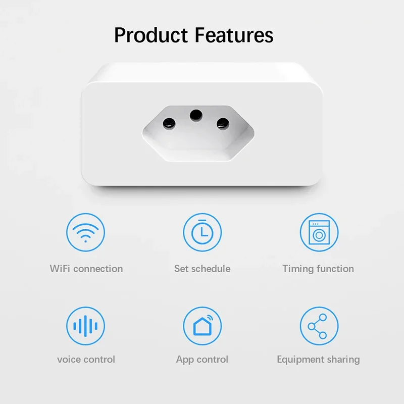 Tuya 16A Brazil Smart Wifi Plug With Power Monitor Timing Function BR Socket Outlet Smart Life Control Support Alexa Google Home