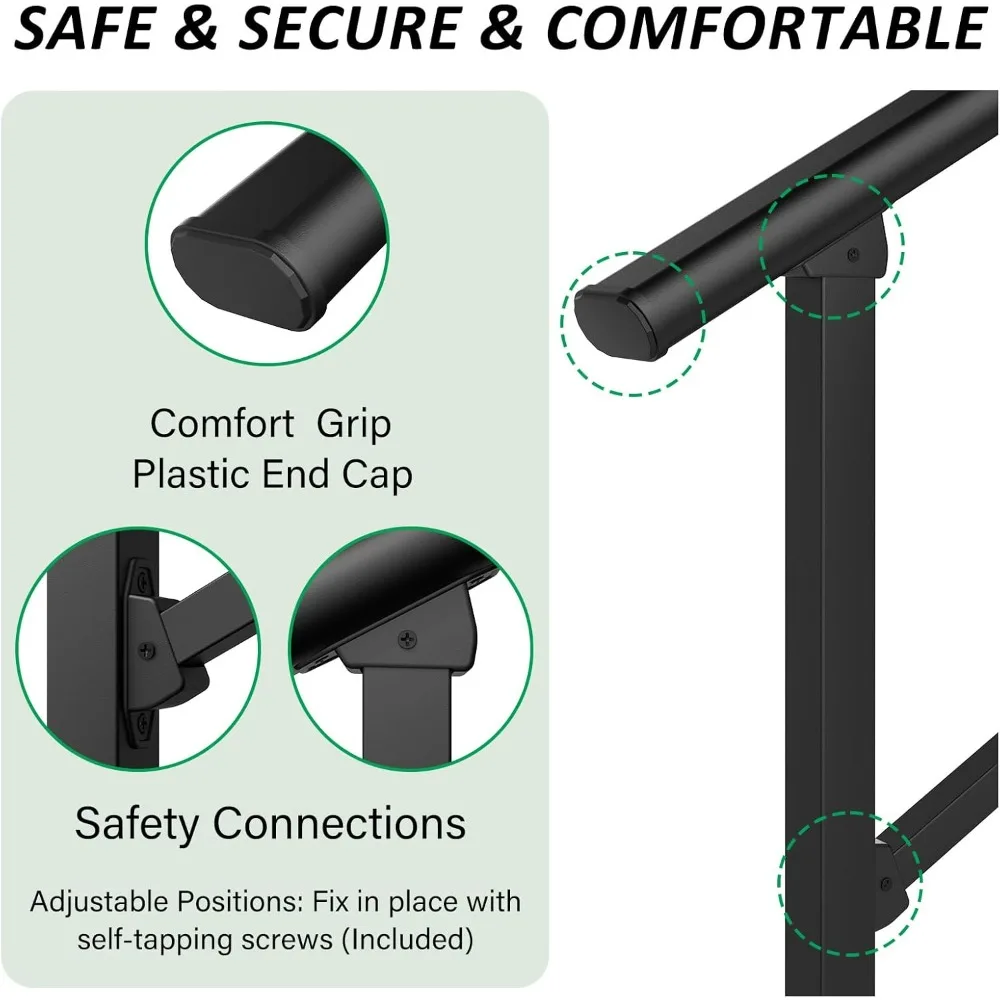 2 Pack 3 Step Hand Rails for Outdoor Steps,Wrought Iron Railing,Exterior Hand Railing for Steps,Railing Kit (2-3 Steps Handrail)