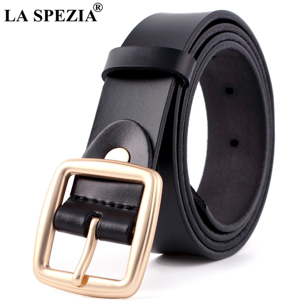 LA SPEZIA Women Genuine Leather Belt Pin Buckle Real Leather Belt Women Black White Burgundy Coffee Camel Casual Ladies Belt