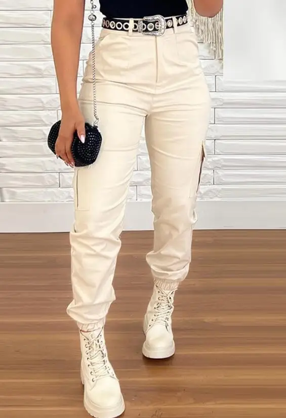 Womens Cargo Pants 2023 Summer Casual High Waist Pocket Design Fashion Cuffed Pants for women All-Match Female Streetwear