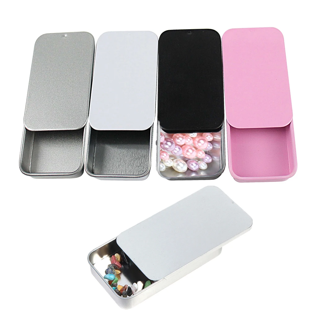 1pc 10ml Mini Black Matte Sliding Cover Push-Pull Tin Box Portable U Disk Chewing Gum Metal Box Small Home Ointment Storage Box