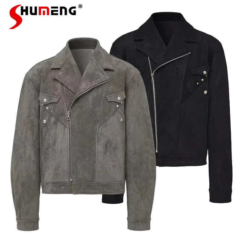 

Мужские стильные универсальные топы с заклепками, весна-осень 2021, новые модные стильные универсальные топы, мужские красивые однотонные куртки из искусственной кожи на молнии, пальто