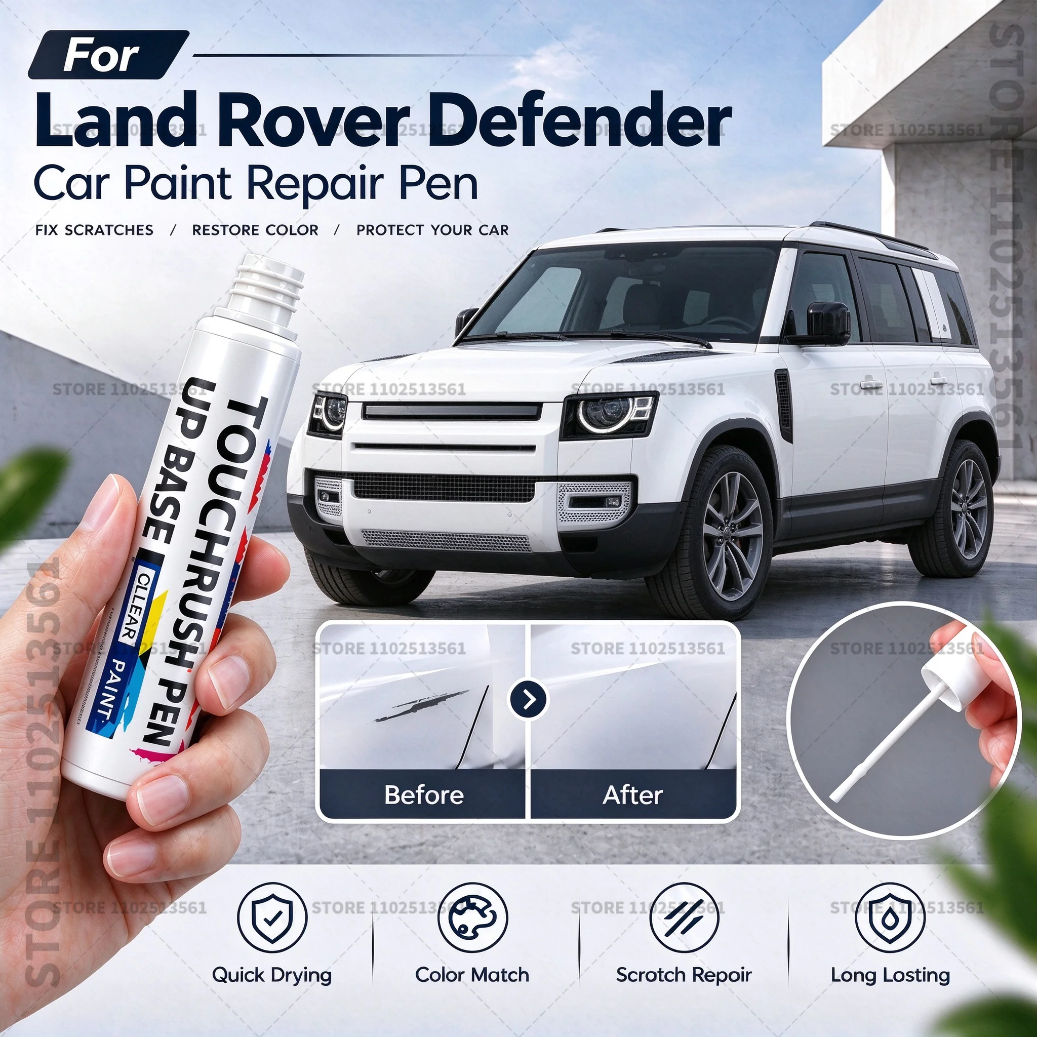 For LAND ROVER Defender White Car Paint Repair Pen Touch Up Paint Brush Scratch Remover for Deep Scratches Stone Chips and Marks