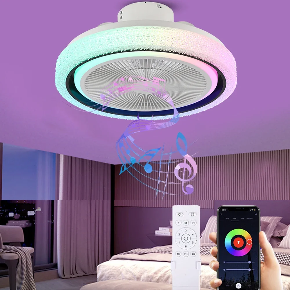 51CM Ceiling Fan With Led Light Remote Control Smart Bluetooth Music Speaker Chandelier Fan Lamp Silent For Bedroom Decoration