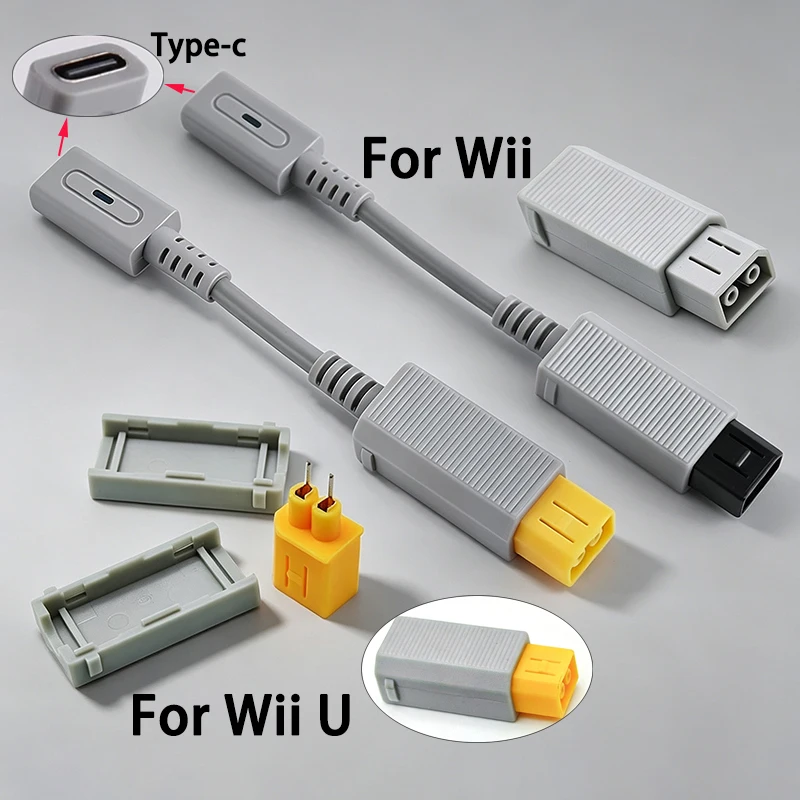 1PC Type-C Female To Wii Wii U Console Power Conversion Cable 2P 180 Degree Power Male Port Adapter