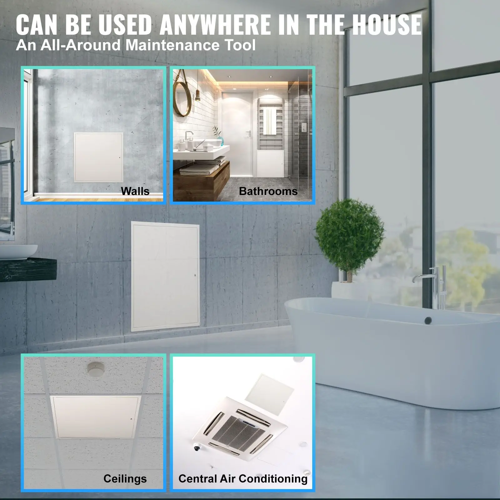 Access Panel for Drywall & Ceiling, 24 x 24 Inch Plumbing Access Panels, Reinforced Access Door, Heavy-Duty Steel Wall Hole Cover, Easy Install Removable Hinged Panel for Wiring & Cables, Silver