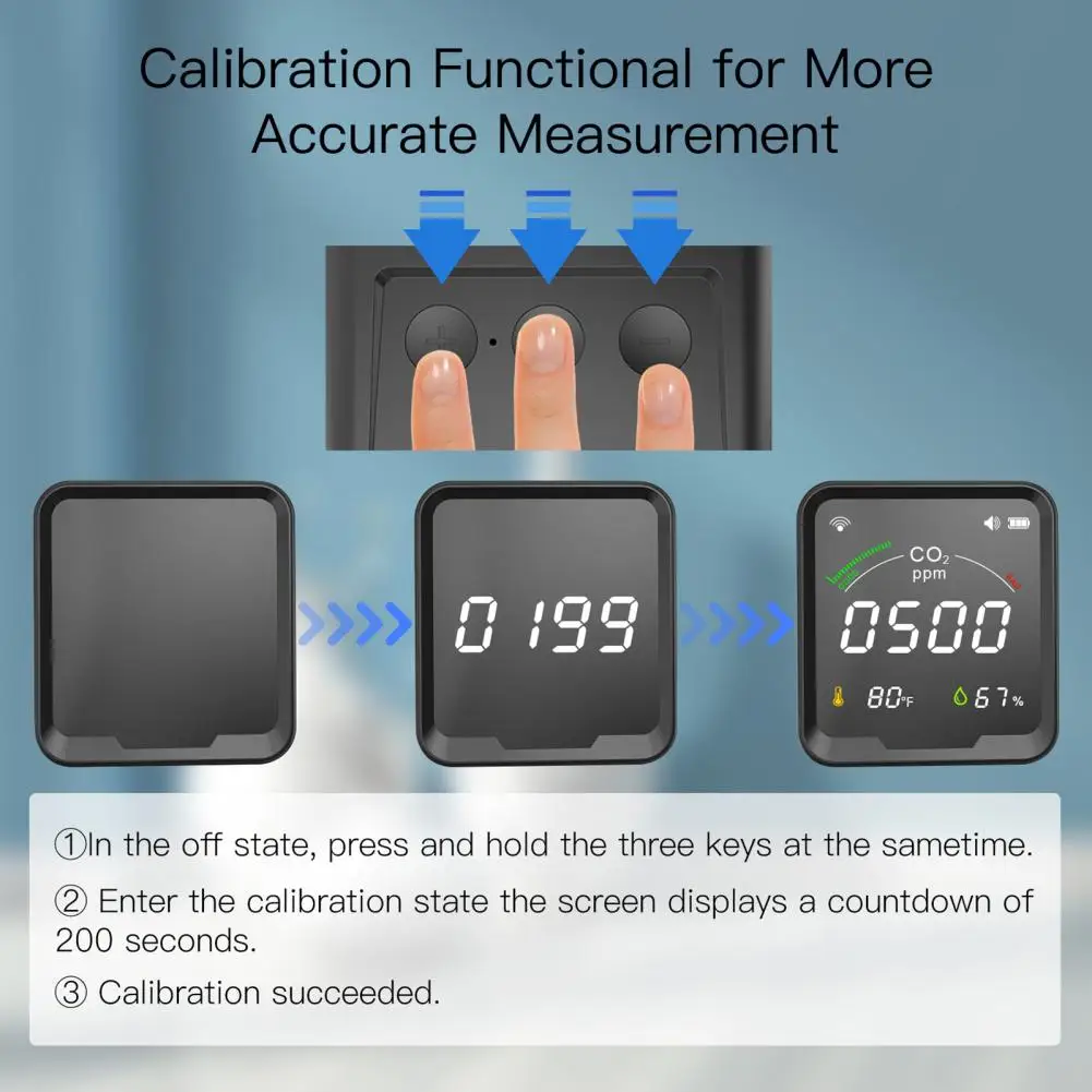 1 Set Practical Large Screen APP Control Wi-Fi Full-Color Display Screen 3-in-1 Carbon Dioxide Monitor for Household