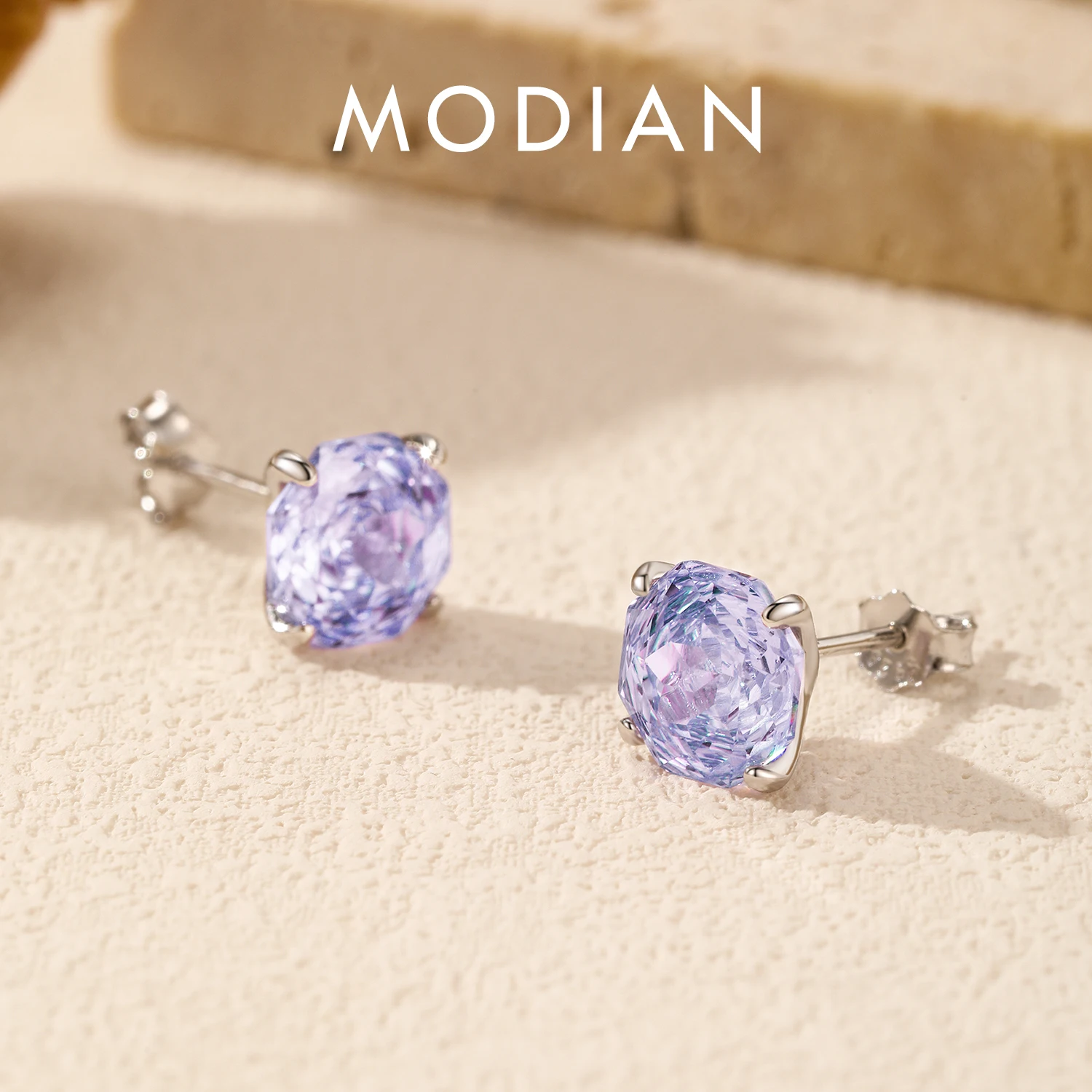 MODIAN 925 Sterling Silver Elegant Violet Rose Cut Cubic Zirconia Wedding Engagement Earrings For Women Fine Jewelry