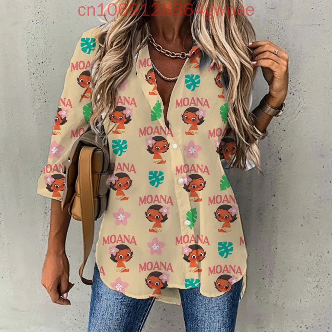 2025 Disney Monan Casual Blouse Dames Shirt Met Lange Mouwen Knop Vest Elegant 3D Ademend Dames Hawaiiaanse Shirts Tops