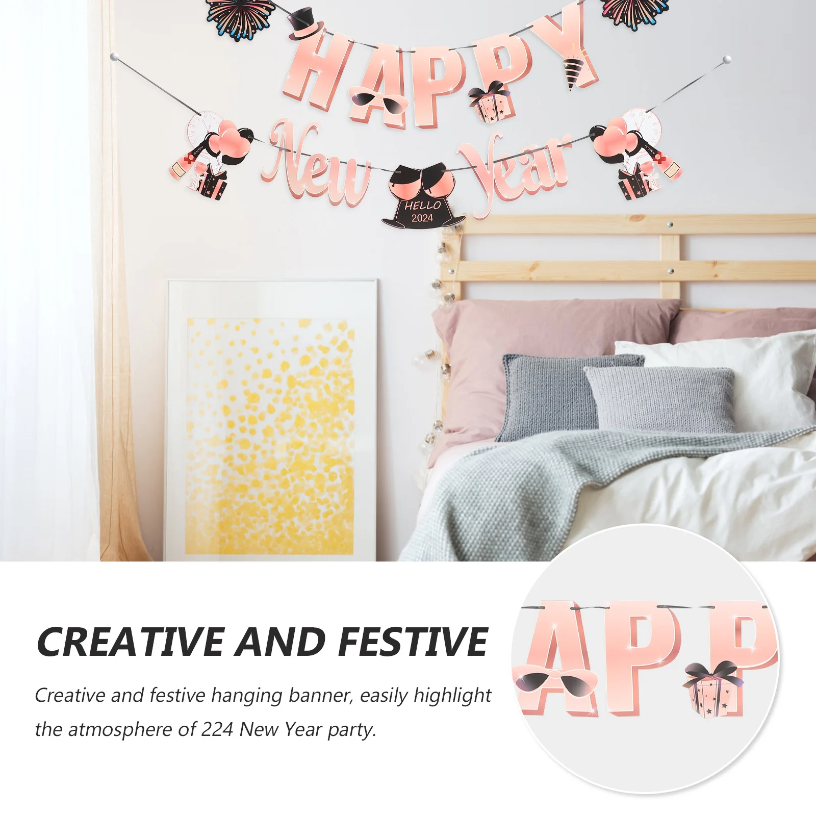 

Pull Flag Decoration New Year's Party Supplies Background Banner Decorations Celebration Years Eve Backdrop Rose