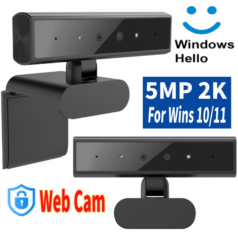 얼굴 인식 웹캠 Windows Hello 2K 웹캠 5MP 1080P 웹 카메라 IR 얼굴 인식 로그인 마이크가 있는 노트북 PC 카메라