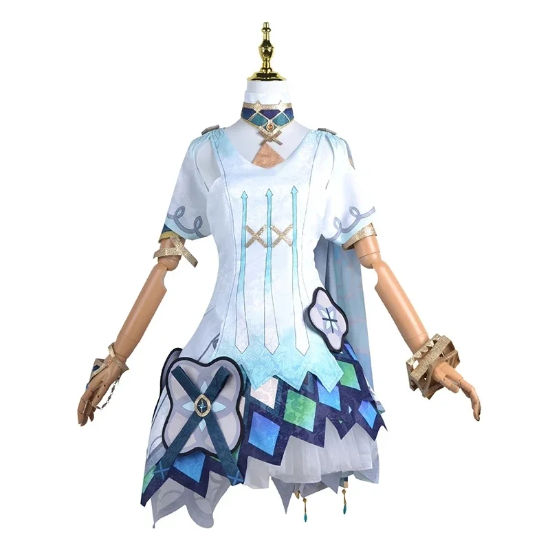 Game Genshin Impact Cosplay com Peruca, Azul, Cauda Dupla, Resistente ao Calor, Cabelo Sintético, Vestido Fato, Conjunto Completo, Faruzan