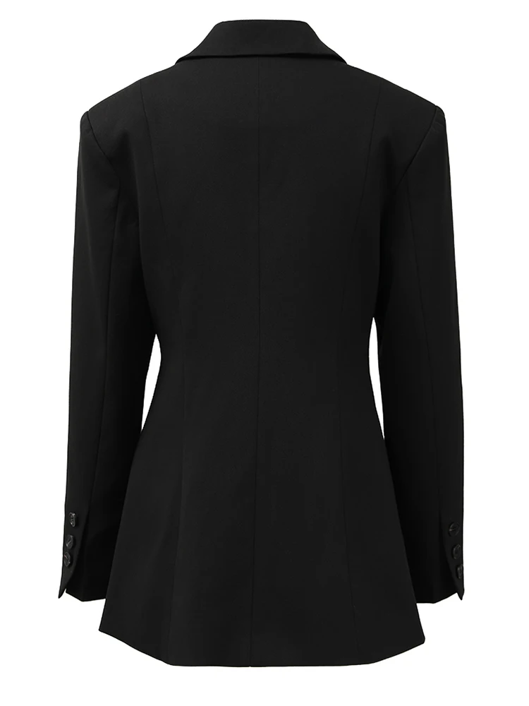 [EAM] Women Black Hollow Out Elegant Single Button Blazer New V-neck Long Sleeve Jacket Fashion Tide Spring Autumn 2024 CPDB138