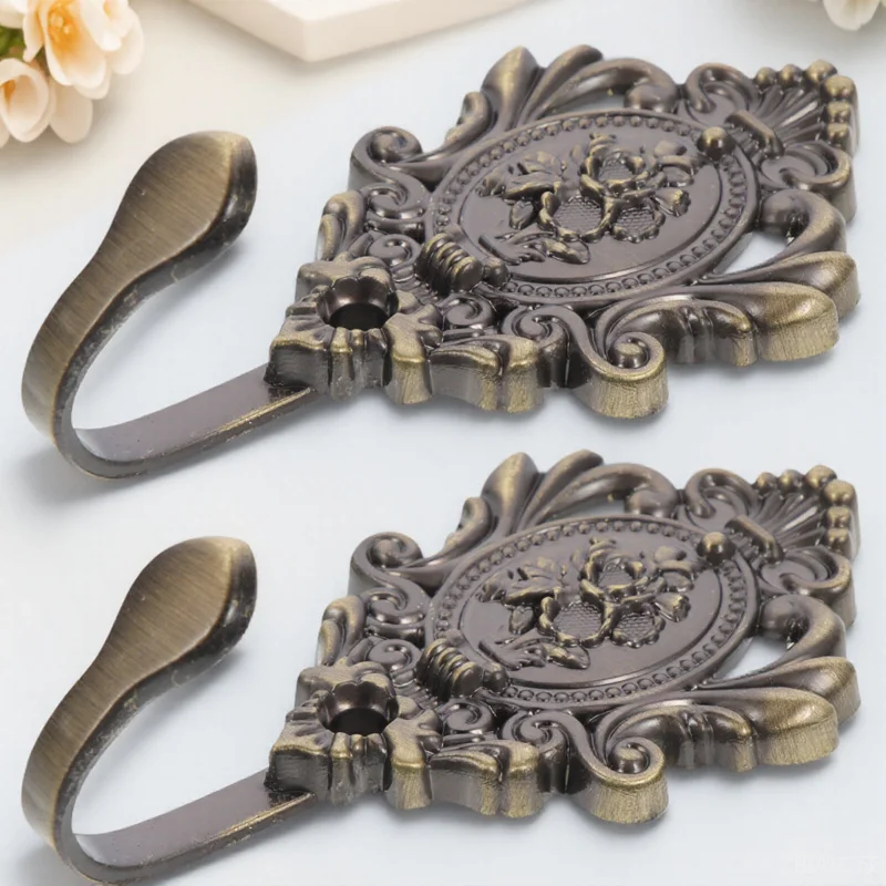 

2Pcs Zinc Alloy Vintage Bronze Rose Pattern Curtain Holdback Hooks Classic Drapery Tiebacks Elegant Wall Mounted Decorative