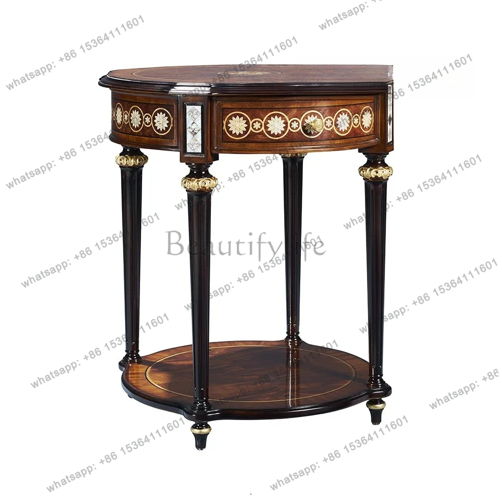 Nordic high-end classical living room rounded corner table luxury living room coffee table round inlaid corner table