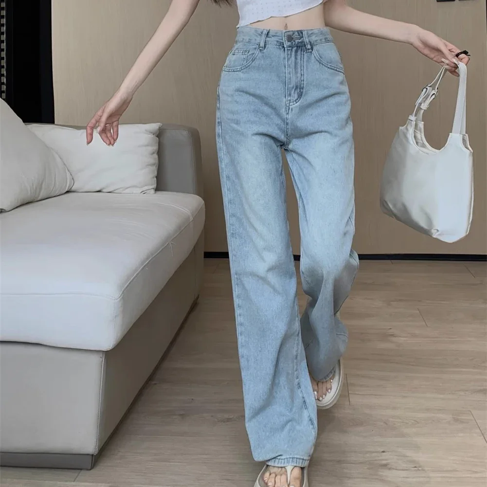 Jeans retrô bordados de cintura alta, soltos, finos, design de personalidade, estilo de rua alta, hip-hop, bordados, retos, pernas largas