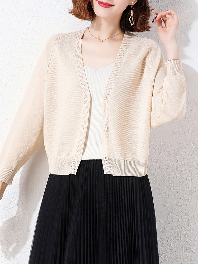 High Quality Ice Silk Knitted Cardigan Women's Thin Jacket Air-conditioned Shirt 2024 New Summer Outerwear Small Shawl