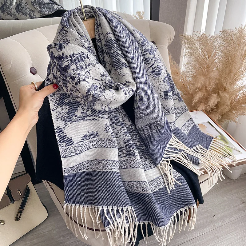 180*65Cm Pashmina New Winter Scarf Women Warm Cashmere Blend Wraps Print Animal Jungle Bufanda Female Luxury Scarves Echarpes