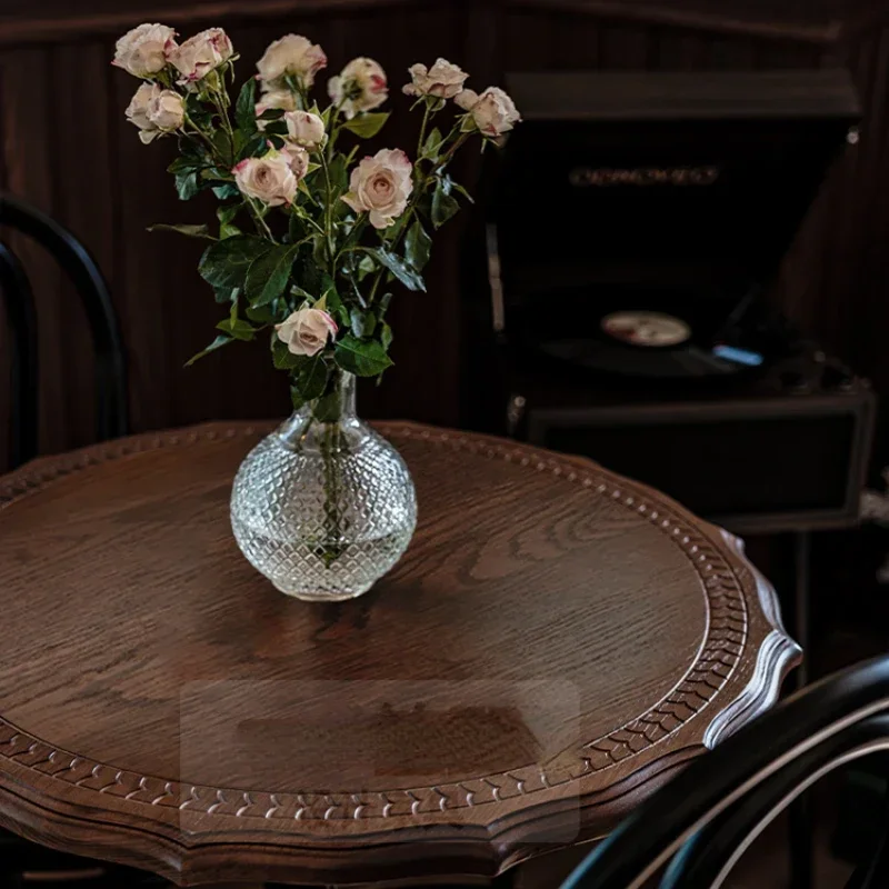 # Mesa redonda de centro de madera maciza de roble vintage, panadería francesa, tienda de postres #
