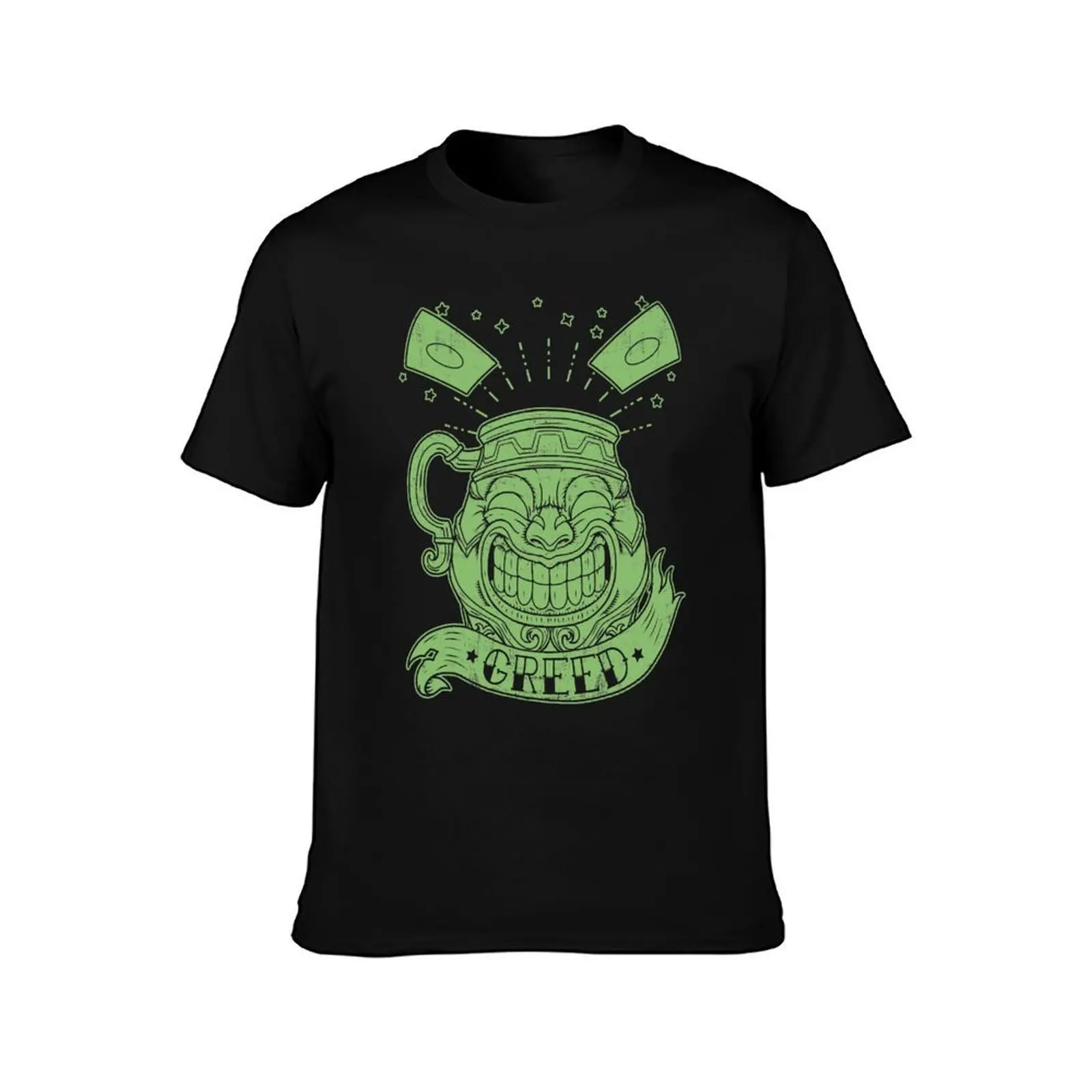 GREED - green ink T-Shirt, Summer Casual Cotton Tee, Oversized Streetwear Tops, Vintage Graphic Print, Loose Fit Short Sleeve