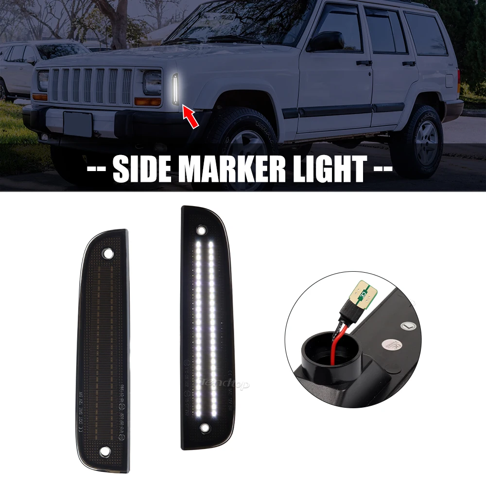 2pcs LED Front Side Marker Lights Smoked Lens Amber Turn Signal Lamp For Jeep Cherokee 1997 1998 1999 2000 2001 Car Lights