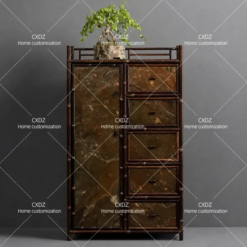 Bamboo Zen Trace Imitation Rock Tea Set Storage Rack Cliff Stone Style Bogu Shelf for Tea Cups and Teaware Cabinet Display